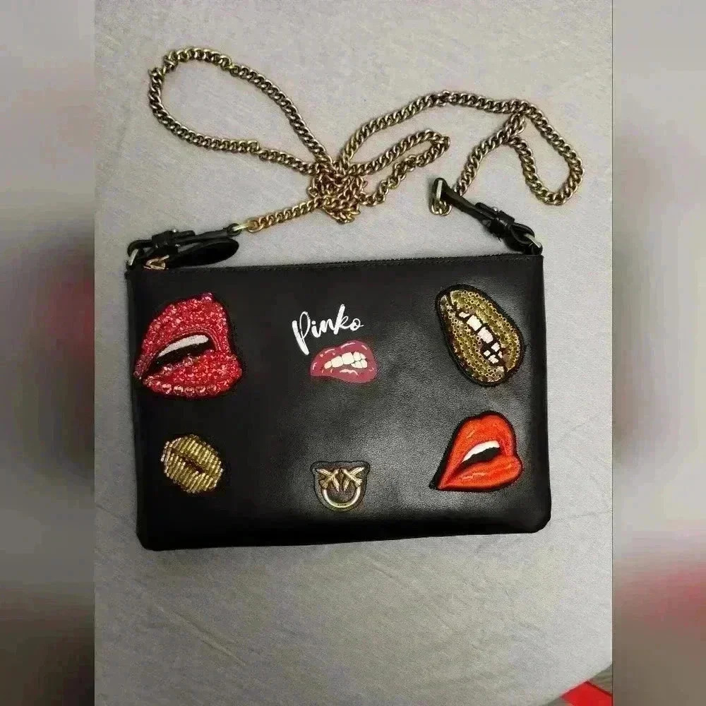 PINKO mini love purse lips patches limited edition crossbody bag NWT